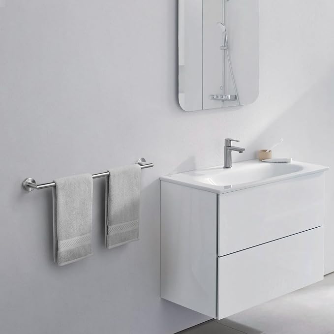 Brushed Nickel Bath Towel Bar 18 Inch Bathroom Towel Rack Wall Mounted Towel Holder Modern Home Decor Towel Rod Bathroom Hardware Silver Towel Hanger Towel Rail Towel Shelf Single Bar Brushed Finished