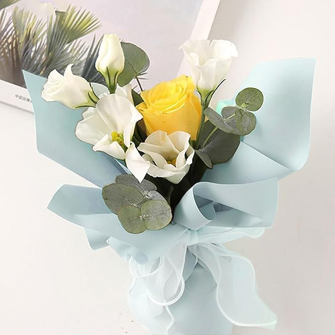 CC wonderland zone 20 Sheets Light Blue Floral Wrapping Paper - Waterproof Flower Bouquet Wrapping Paper for Wedding Birthday,22 inch x 22 inch
