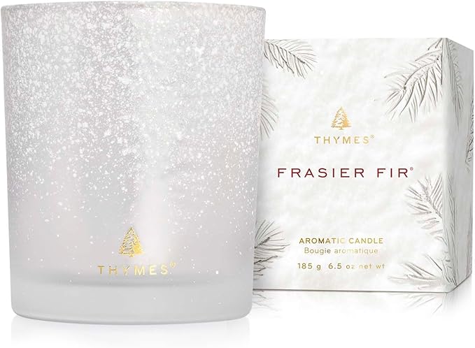 Thymes Frasier Fir Flocked Jar Candles – Holiday Scented Candles for Home with Notes of Crisp Siberian Fir, Cedarwood & Sandalwood – Luxury Home Decor Gifts for Women & Men (6.5 oz)