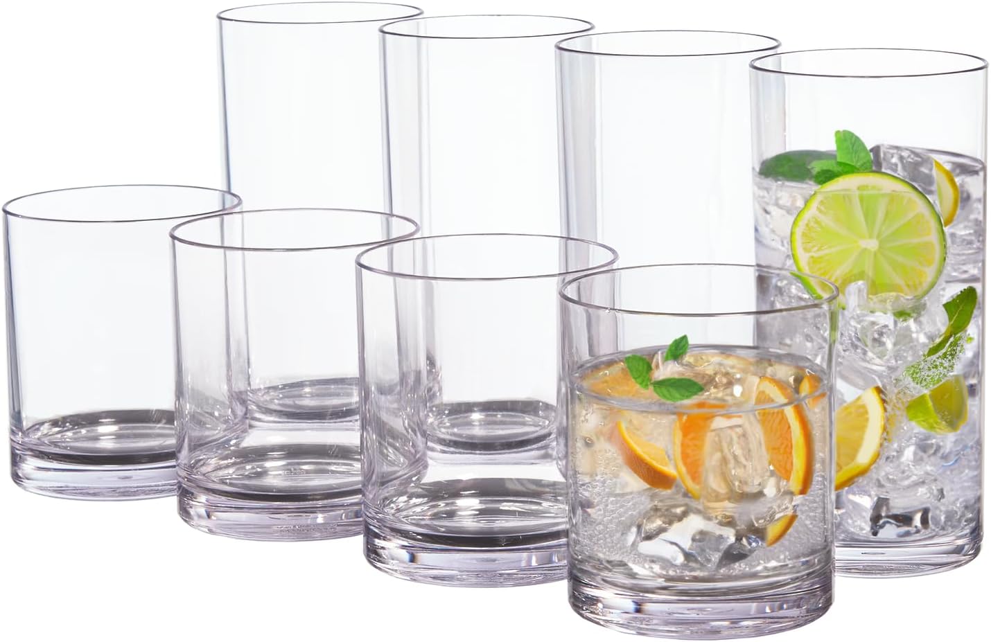 US Acrylic Drinking Glasses Set - 12oz Rocks & 16oz Water Cups | BPA-Free, Reusable & Dishwasher Safe