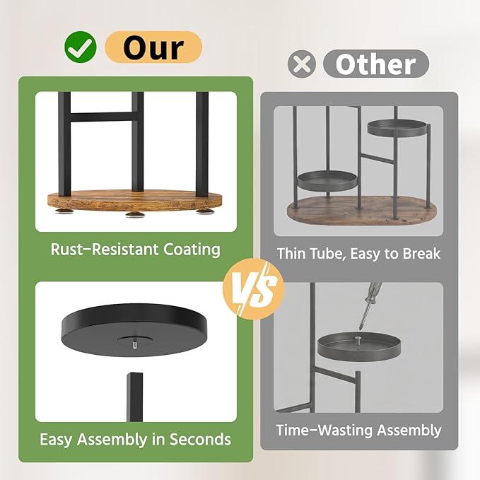 LASZOLA 3 Tier Metal Plant Stand for Indoor Corner, Heavy Duty Wooden Flower Holder Rack for Mutiple Plants, Planter Display Shelf for Patio Garden Balcony Living Room, Black