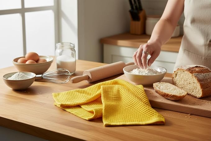 Serafina Home Yellow Kitchen Towels: 100% Cotton Soft Absorbent Ribbed Terry Loop, Set of 3 Multipurpose for Everyday Use Oversized 18" x 28" (Tuscan Lemon)
