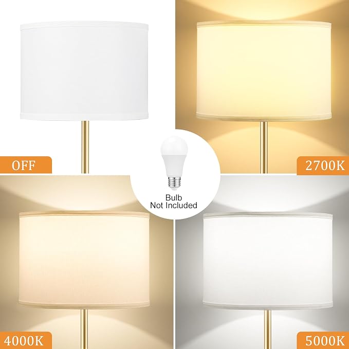 Ambimall 60'' Modern Floor Lamp with Shade, Tall Lamps for Living Room, Bedroom, Office, Dining Room, Gold & Black Lamp Pole(Without Bulb)