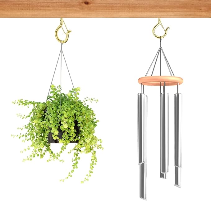 FSAH 96 PCS Q-Hanger Hooks, Screw Hooks for Outdoor String Lights, Safety Buckle Design Cup Eye Hook for Hanging Christmas Lights, Plants, Mounted on Wall Ceiling, Include 1 Wing Nut Driver, Gold