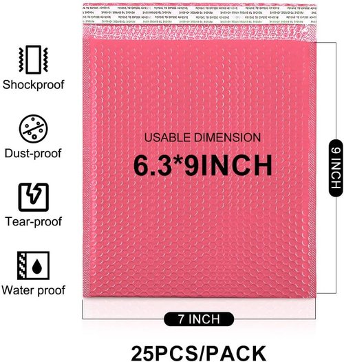 Koja Padded Bubble Mailers - 6 X 10” Extra-Thick Shipping Envelopes | 25-Pack, Fast Self-Seal (Pink)