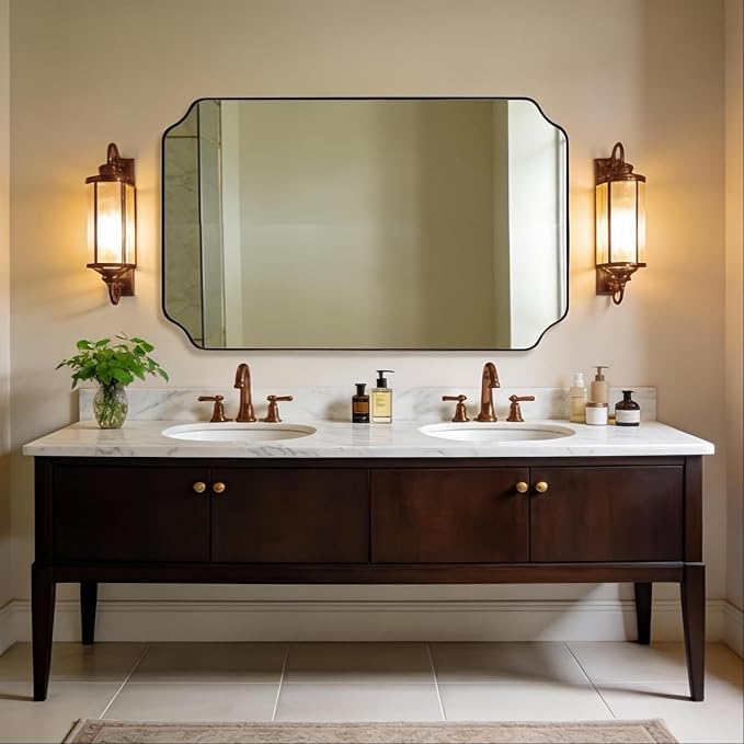 ANDY STAR 30"x48" Brushed Bronze Rectangle Mirror, Large Scalloped Bathroom Mirror in Premium Stainless Steel Frame, Timeless Shape with Unique Flair, Ideal for Home Remodel (Vertical/Horizontal)