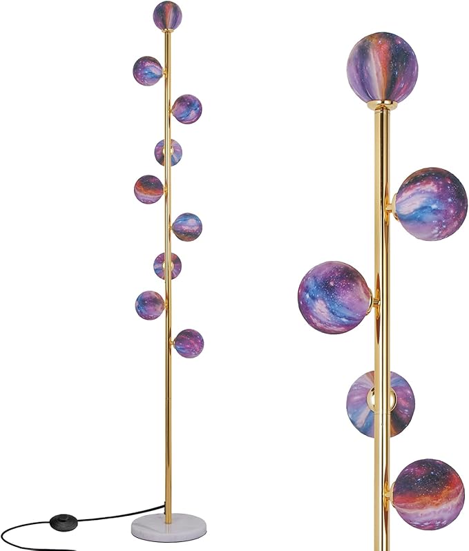 Hsyile Modern Creative Floor Lamp for Living Room,Bedroom,Office,Globe High Pole Standing Lamp, Tree Lamp (Gold&Colored Shade)
