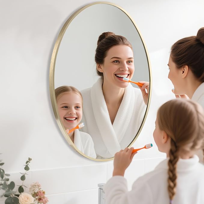Oval Wall Mirror, 20"x28" Gold Oval Vanity Mirror, Bathroom Mirror of Metal Frame, Home Decorative Wall Mounted Mirror for Bathroom, Living Room, Entryway, Vanity