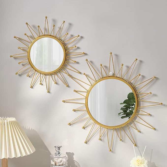 Gold Mirrors for Wall - Metal Sunburst Wall Mirror Room Decor & Home Decor, Boho Mirror Wall Decor Gifts for Women & Moms (Small, Sunshine)