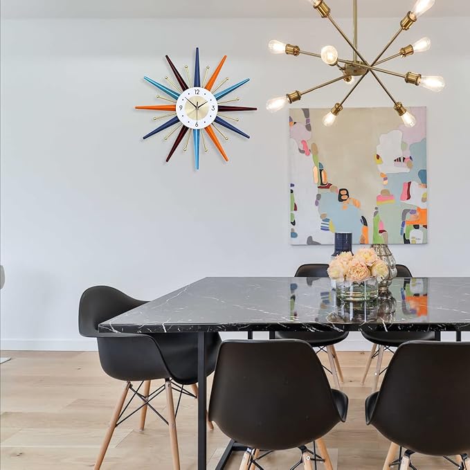 FIELDY Large Wall Clock 22 Inch Mid Century Wall Clocks Starburst Clock Non Ticking Battery Operated 3D Wall Clocks Home Décor for Living Room, Kitchen, Dining Room, Bedroom