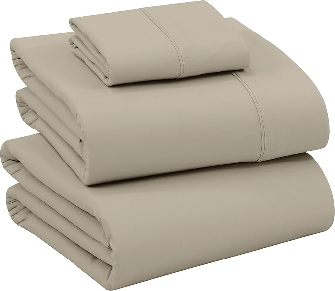 RUVANTI 100% Cotton Twin XL Sheet Sets, 3 Pieces, Soft & Breathable Percale Weave Bedding, Deep Pocket 16", Hotel Standard, Crisp Cool Feel, Durable, Perfect Size Dyed Sheets, Taupe