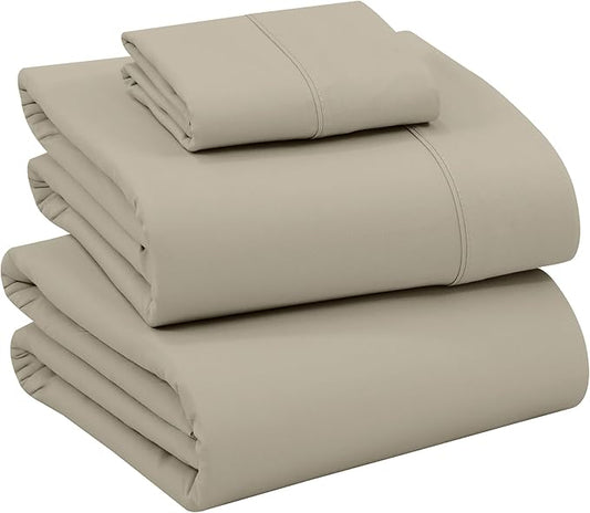 RUVANTI 100% Cotton Twin XL Sheet Sets, 3 Pieces, Soft & Breathable Percale Weave Bedding, Deep Pocket 16", Hotel Standard, Crisp Cool Feel, Durable, Perfect Size Dyed Sheets, Taupe