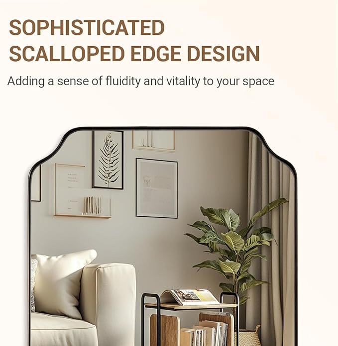 ANDY STAR Brushed Bronze Scalloped Mirror, 26"x38" Bathroom Vanity Mirror, Antique Scalloped Mirror in Premium Stainless Steel Frame, Timeless Shape with Unique Flair, Hangs Vertically/Horizontally