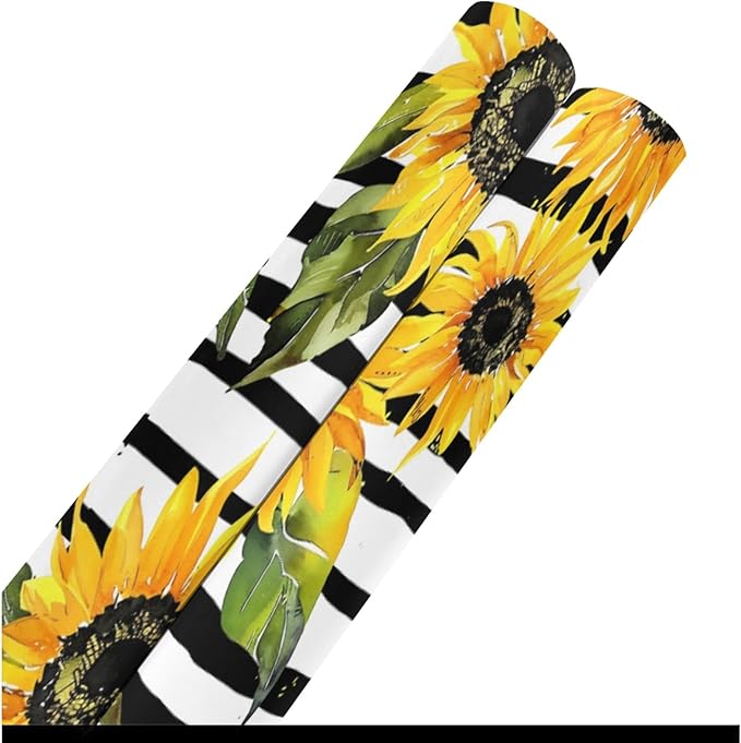 Sunflower Stripes Wrapping Paper 58x22.8 Inch Waterproof Holiday Gift Wrap Flower Floral Christmas Thanksgiving Birthday Presents Wrapping Paper