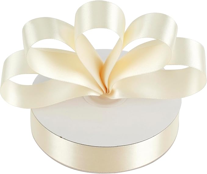 MEEDEE Ivory 1 Inch Ribbon Lux Double Faced Satin Ribbon by 50 Yards Polyester Cream Ribbons Ivory Wrapping Ribbons for Crafts, Satin Wedding, Flower Bouquet, Holiday Decorating