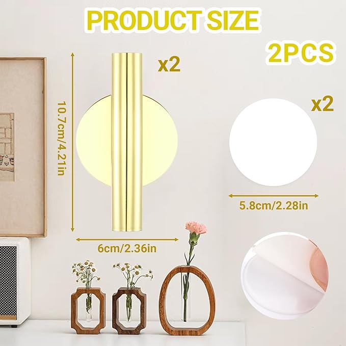 2 Pack Gold Circular Wall Vases for Flowers, Metal Hanging Wall Planters for Modern Home Decor, Hanging Flower Vase Holder for Faux & Dried Flowers, Wall Planters for Living Room & Bedroom Decor