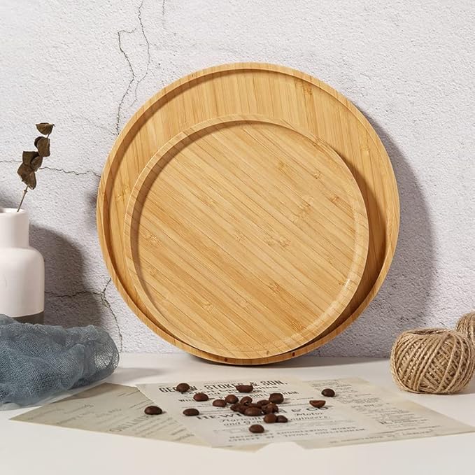 Round Bamboo Tray, Wood Serving Tray, Wooden Platter, Wood Charcuterie Board, Decorative Tray for Coffee Table, 11.8 inch