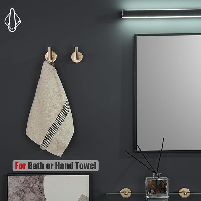 JQK Bathroom Towel Hook Champagne Bronze, Coat Robe Clothes Hook for Bathroom Wall Mounted (Pack of 2), SUS 304 Stainless Steel 0.8mm, TH100-CB-P2