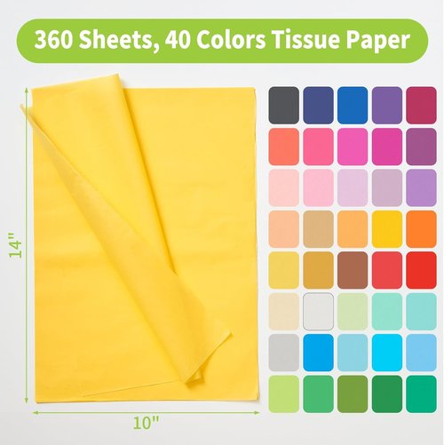 PSISO 360 Sheets Tissue Paper - 40 Vibrant Colors | 14x10 Inch Bulk Gift Wrap for Crafts & DIY Projects