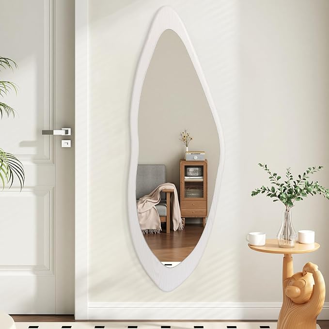 AAZZKANG Irregular Full Length Mirror Wooden Asymmetrical Wall Mirrors Modern Large for Bedroom Dressing Room Living Room Entryway 47"x16"