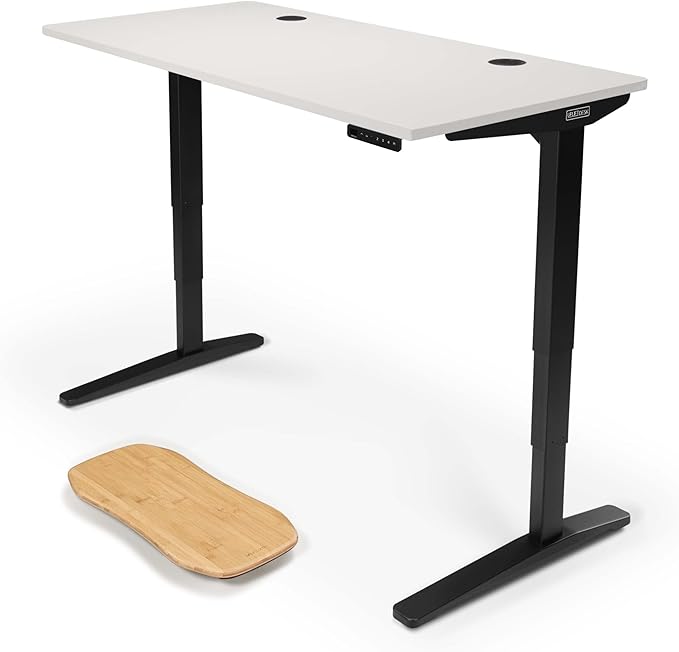 UPLIFTDESK V2 2-Leg White Laminate Wood Standing Desk – Adjustable Height, Advanced 1-Touch Memory Keypad, Under Desk Cable Management, Wire Grommets & Rocker Board (Black C-Frame, 60 x 30 inch)