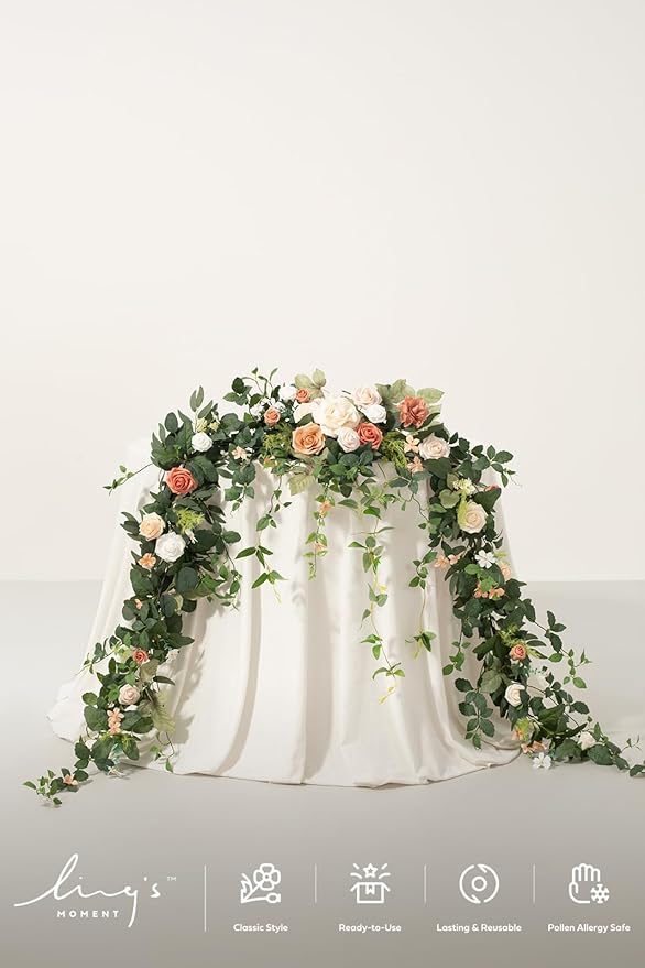 Ling's moment 9FT Spring Eucalyptus & Willow Leaf Flower Garland for Pink Wedding, Valentines Sweetheart Table Centerpieces Head Table Decor, Arch Backdrop Decorations for Wedding | Garden Blush