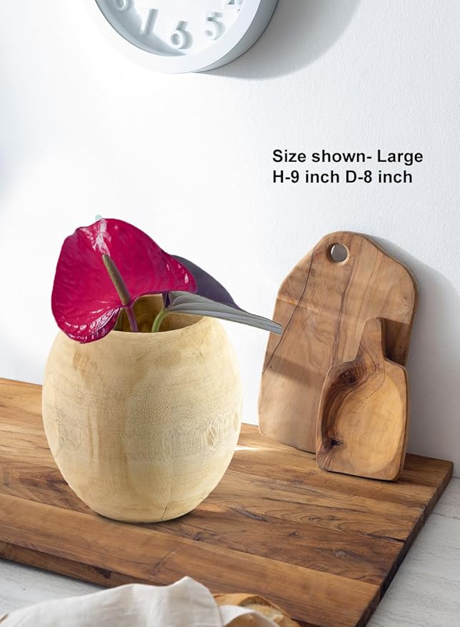 Serene Spaces Living Teak Essence Vase - Handcrafted Natural Wood Vase, Perfect for Artificial, Dried, and Fresh Flowers, Unique Rustic Decor Piece for Home or Office, Gift Idea (Large -Pack of 6)
