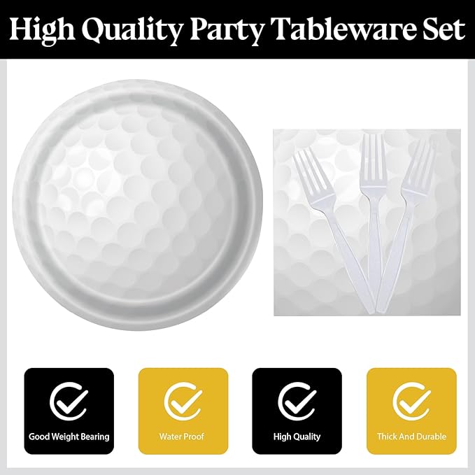 72 Pcs Golf Ball Party Supplies - Paper Plates and Napkins Set for Birthday, Sports, Baby Shower - Disposable Tableware Decorations Serves 24
