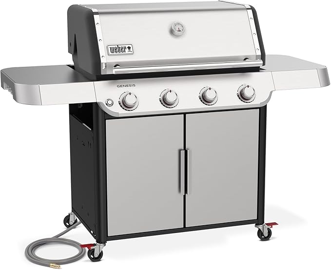 Weber Genesis S-415 Natural Gas Grill for Outdoor Grilling, 4 Burners, Stainless Steel