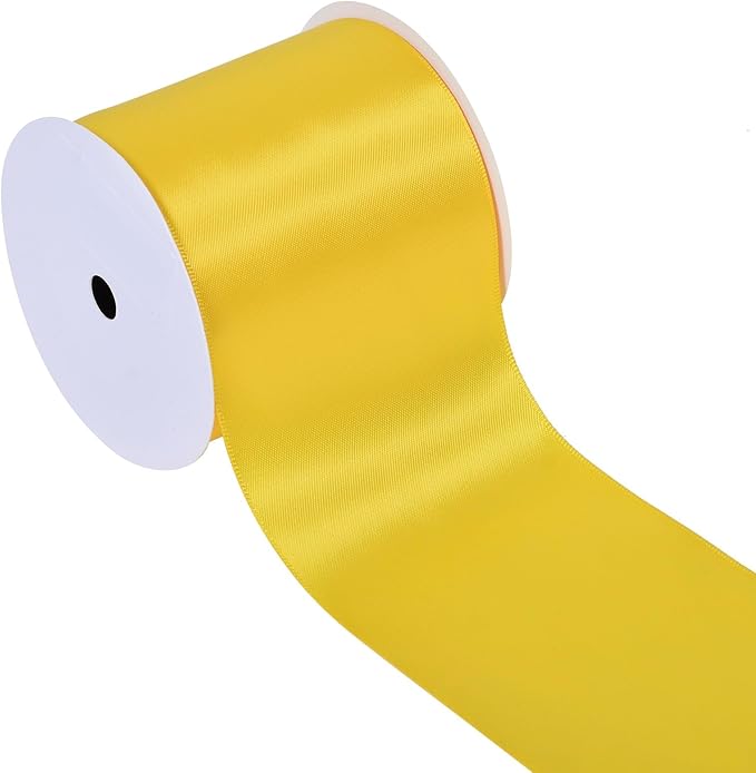 YAMA Yellow Double Faced Satin Ribbon, 3 Inch 10 Yards, Great for Crafts Bows Flower Bouquet Wedding Home Decor Gift Wrapping