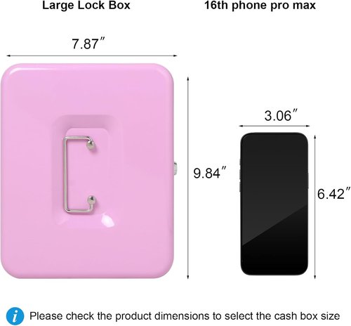 Jssmst Cash Box - Light Purple Money Saving Box with Key Lock | 9.84'' x 7.87'' x 2.6''