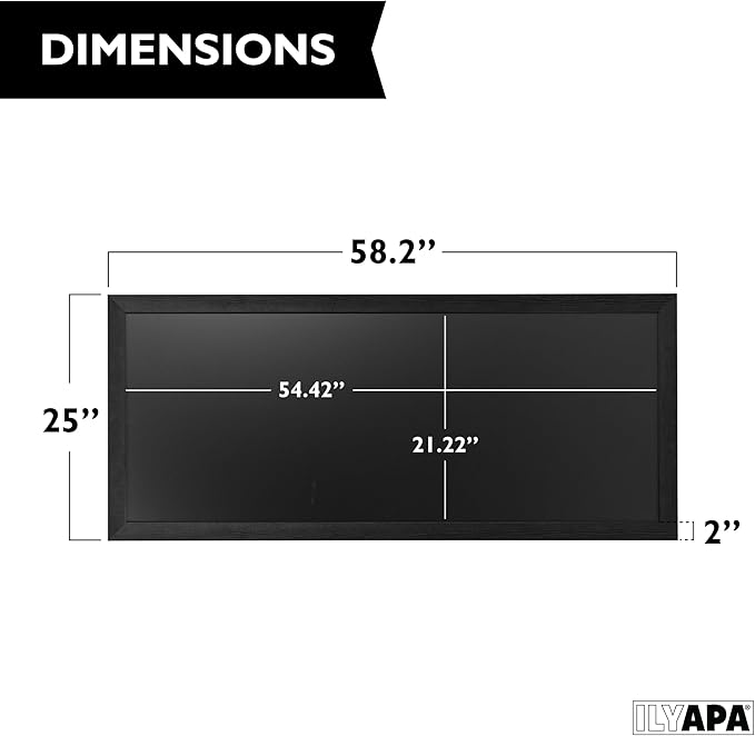 Ilyapa Extra Large Black Magnet Board for Wall - 58 x 25 Inches Wood Wall Hanging Menu for Restaurant, Food Truck, Kitchen or First Day, Black Color