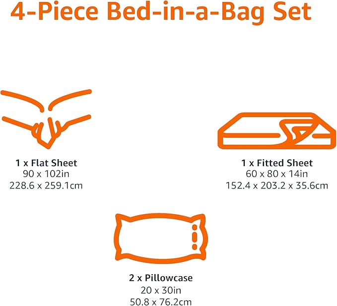 Amazon Basics Lightweight Microfiber 4-Piece Bed Sheet Set, Plum, Printed, Queen