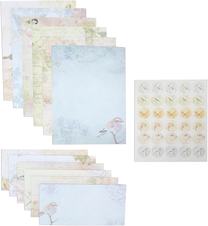 Paper Junkie Vintage Floral Letter Paper & Envelopes Set - 7.25 x 10.25 in, Multicolor - 60 Sheets & 30 Envelopes - Printer-Friendly Vintage Stationery Paper