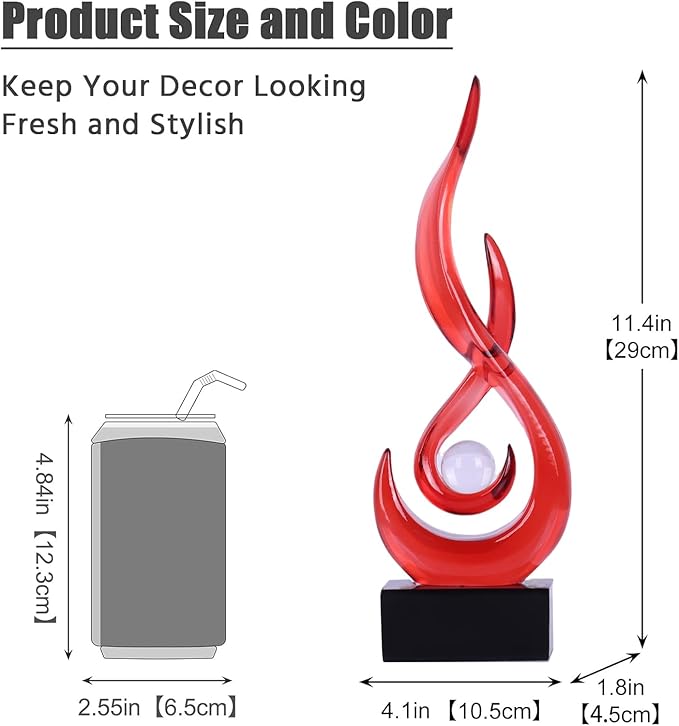Modern Abstract Art Table Decoration,Resin Flame Statue Modern Centerpiece Ornaments for Living Room Great Gift Idea Home Decor,Collectibles (Red)