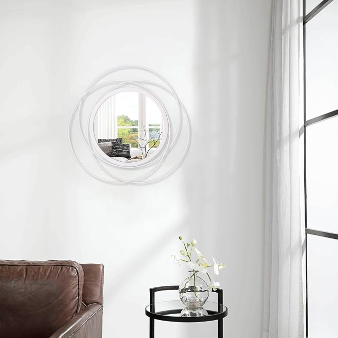 Wall Mirror Modern Metal Frame Arts Circle Mirror for Wall Decorative Home Living Room Balcony Bedroom Bathroom Hallway Farmhouse Entryway White 16"