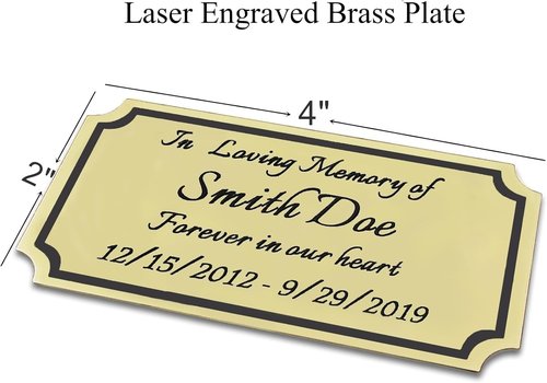 Regine Switzerland Custom Engraved Memorial Plaque - Elegant 2" H x 4" W Brushed Stainless Steel or Brass with Adhesive Backing or Screws | Notched Corner (Silver, Gold)