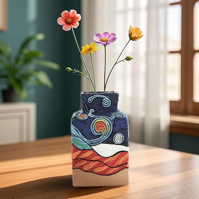 Starry Night Vase Plant Pot,Van Gogh Inspired Resin Flower Pot - Abstract Rainbow Planter with Artistic Brushstroke Design Stylish Art Flower Pot Unique Home Decor for Plants (3pcs)