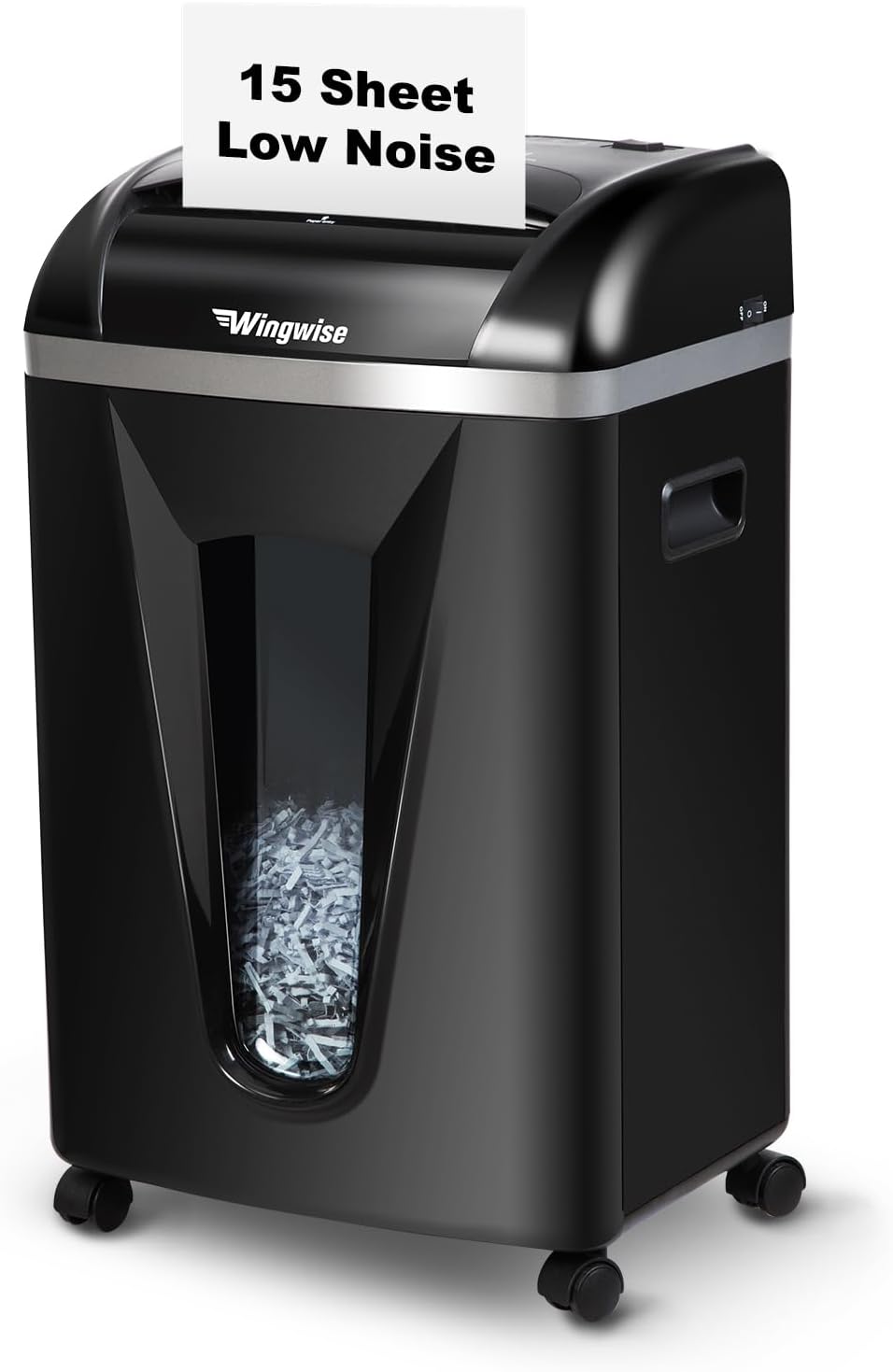 Wingwise 15-Sheet Paper Shredder - Quiet 58dB Operation, P4 Cross-Cut Security | 5.8-Gallon Bin, Shreds Credit Cards & CDs