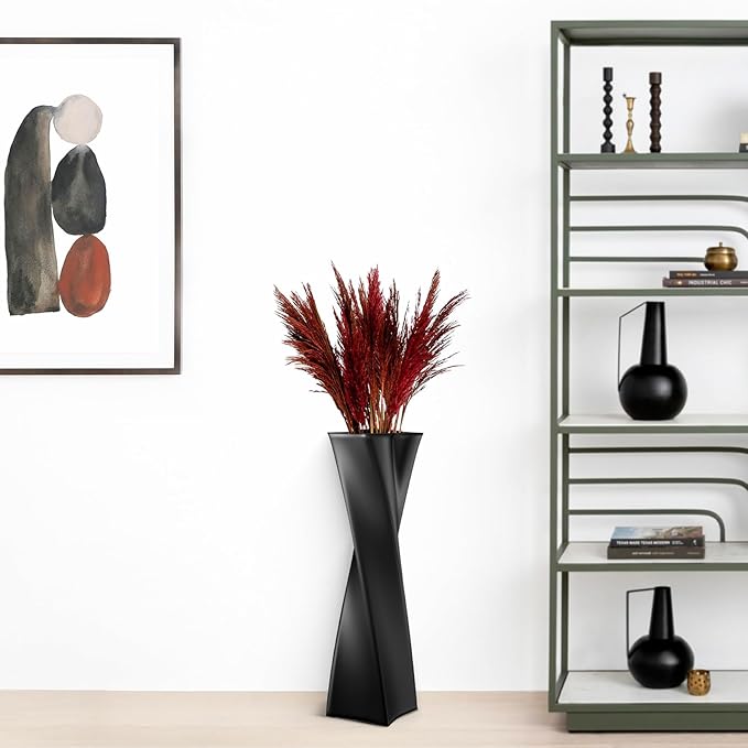Black Tall Floor Vase 27.5in Resin Black Heart Shaped Vases Perfect for Dry or Faux Flowers Entryway Large Decorative Standing Vase for Living Room Home Corner Indoor Office