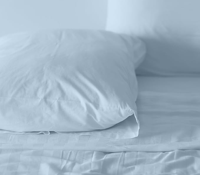 RUVANTI 100% Cotton Twin Sheets Set, 3 Pieces, Soft & Breathable Percale Weave Bedding, Deep Pocket 16", Hotel Standard, Crisp Cool Feel, Durable, Perfect Dyed Bed Sheet, Baby Blue
