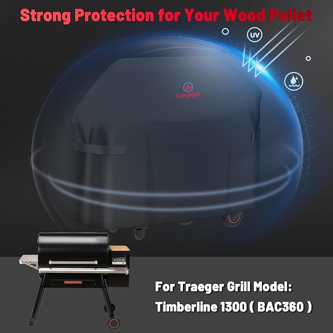Comnova Grill Cover for Traeger Timberline 1300 - Premium Wood Pellet Smoker Cover for Traeger Waterproof & Heavy Duty, 600D Pellet BBQ Cover Accessory for Treager Timberline 1300 Grills (BAC360)