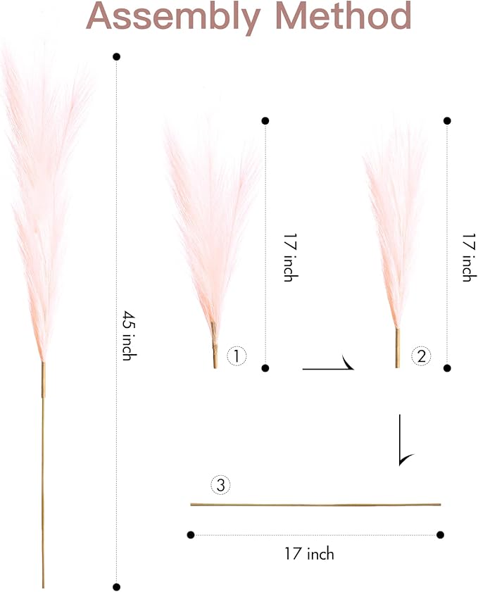 9 Pcs 45" Tall Pampas Grass Pink Decor, Long Stem Artificial Flower Floor Vase Large Faux Floral Pompas Fake Plants Dried Bouquet Arrangement Vase Filler for Boho Home Wedding Decoration