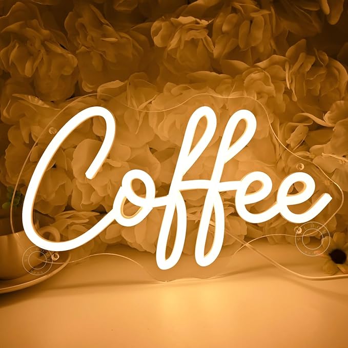 SYLHOME Coffee Led Neon Light Sign Home Bedroom Business Cafe Wall Sign Decor Club Coffee Bar Station Shop Kitchen Light Up Sign 11.8" X 6.69" USB