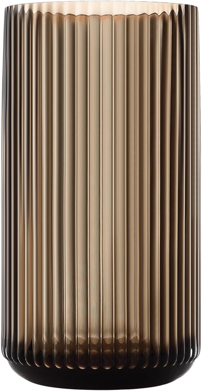 Large Cylinder Ribbed Brown Glass Flower Vase for Farmhouse Dining Table Centerpieces Decor