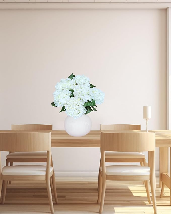 6PCS Premium White Hydrangea Artificial Flowers Bouquets, Ivory Silk Hydrangea Flowers Heads with Stems, Fake Hydrangeas Flowers Arrangement, Faux Hydrangea Decor for Home Wedding Party Baby Shower