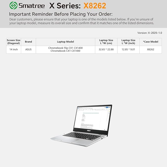 Smatree Hard EVA Protective Sleeve Case Compatible for 14 inch ASUS Chromebook Flip CX1 (CX1400)/ASUS Chromebook CX1 (CX1400) Laptop,Waterproof and Anti-Shock Bag,White(X8262W)