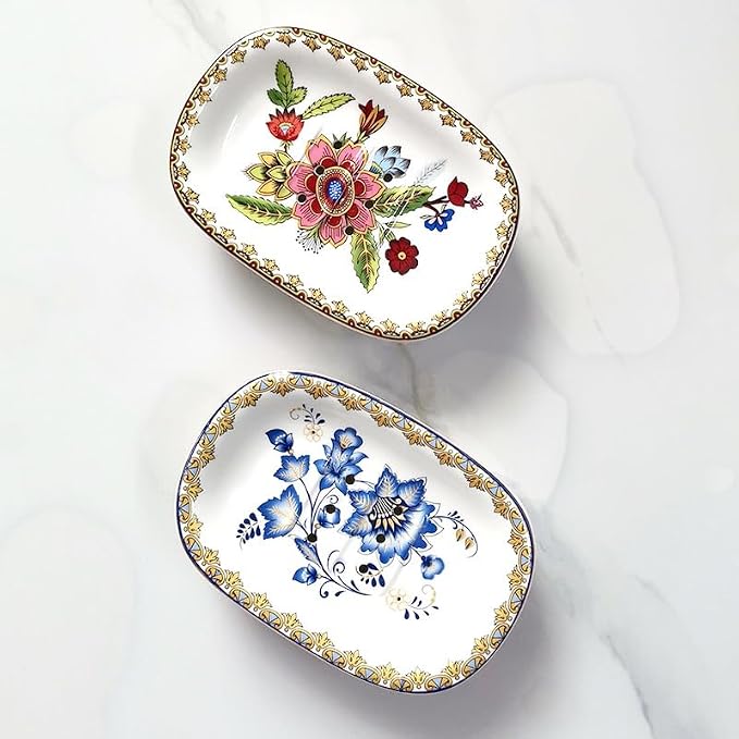 Self Draining Soap Dish, Double-Layer Bar Soap Tray, White Ceramic Soap Dish with Elegant Patterns (Style E)