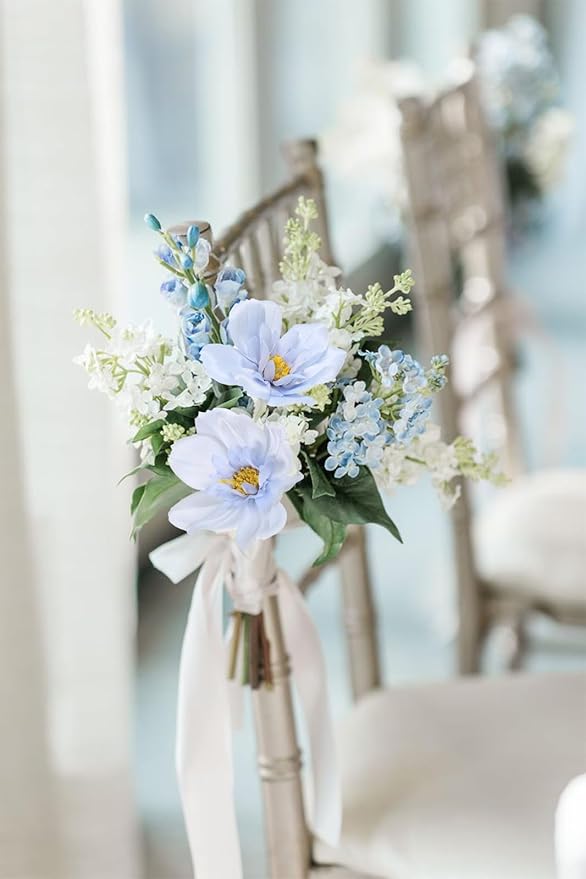 INSUNX 5 Bouquet Cosmos Artificial Flowers Light Blue Fake Daisy Flowers 15Pcs Faux Wildflowers Silk Flowers for Wedding Garden Home Party Table Centerpieces Cake Decor (Light Blue)