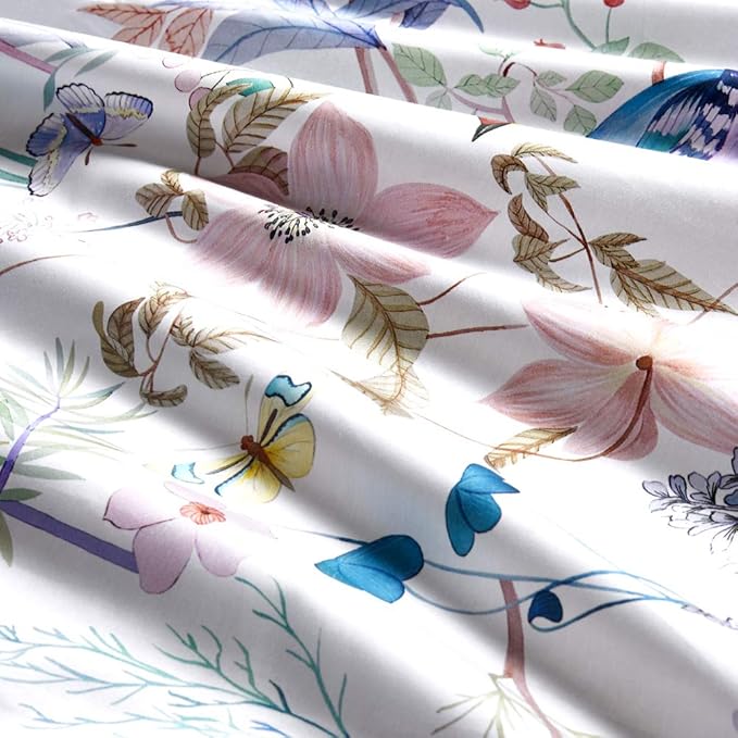 VM VOUGEMARKET Bird Flower Comforter Set Full Vintage Purple Flower Botanical Comforter,Fresh Garden Style Comforter with 2 Pillow Shams for Teen Girls(3pcs,Full)